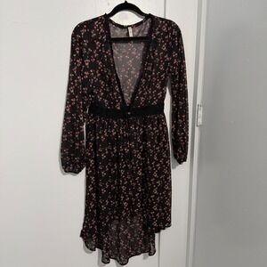 Whimseygoth FairyGoth Boho Floral Crochet Lace V-Neck Sheer Dress Sz Sm Coquette